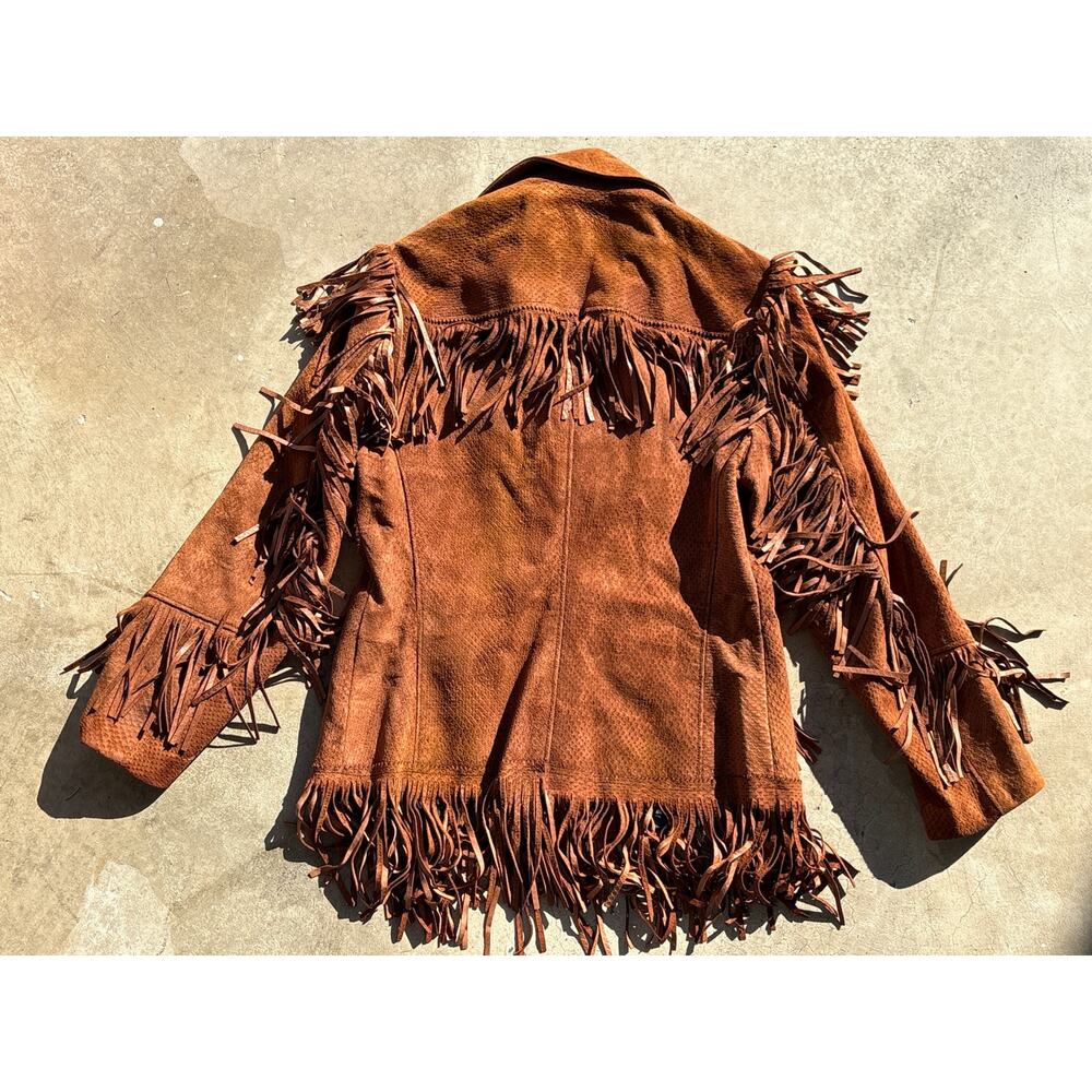 Vtg 60s Fringe Textured Leather Suede western sz 38 grunge brown smoker Jacket - Picture 4 of 8